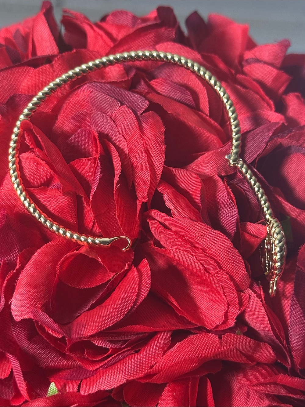 Tory Burch Gold Twisted Cable Hinged Bangle Bracelet| Double T Logo - Picture 3 of 4